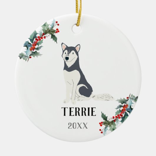 Husky Personalisiert Christmas Dog Keramik Ornament (Vorne)
