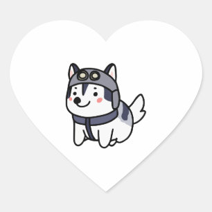 Husky Pilot Hund Lover Malamute Herz-Aufkleber