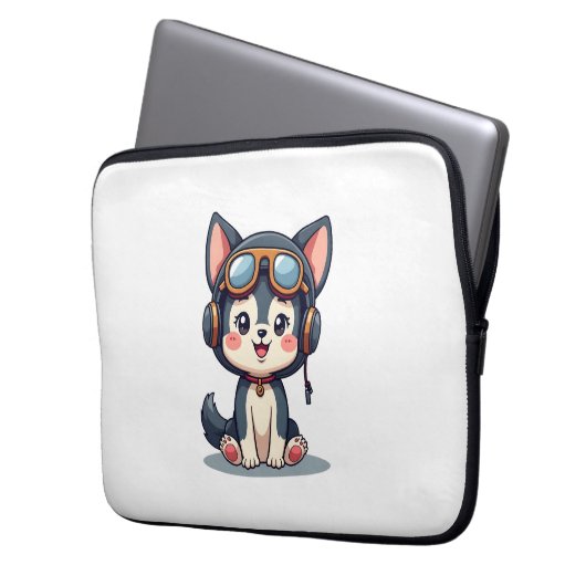 Husky Pilot Hund Lover Malamute Laptopschutzhülle (Vorderseite Links)