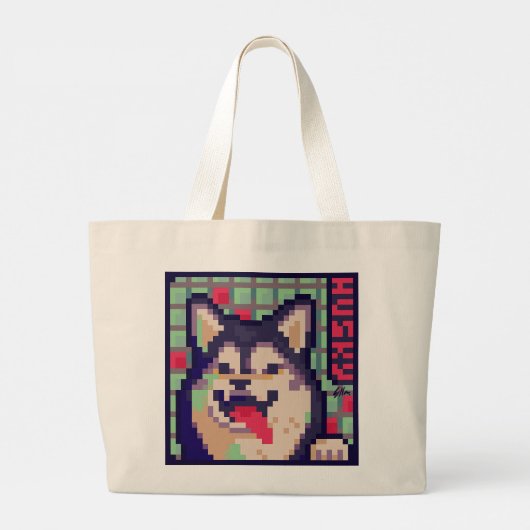 Husky, Pixel Art, pixelart Jumbo Stoffbeutel (Rückseite)