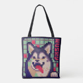 Husky, Pixel Art, pixelart Tasche (Rückseite)