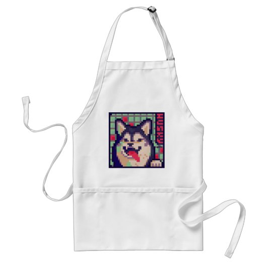 Husky Pixelart, Pixel Art Schürze (Vorne)