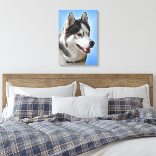 Husky Print Stretched Husky Malamute Dog Leinwand (Insitu (Schlafzimmer))