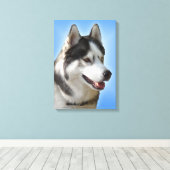Husky Print Stretched Husky Malamute Dog Leinwand (Insitu (Holzboden))