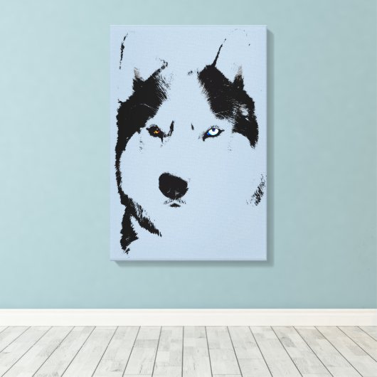 Husky Print Stretched Husky Malamute Dog Leinwand (Insitu (Holzboden))