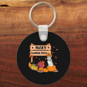 Husky Pumpkin Patch Erntedank Dog in Pumpkin Fa Schlüsselanhänger (Vorderseite)
