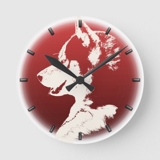 Husky Pup Clock gibt Dekoration Schlittenhundehalt Runde Wanduhr (Vorderseite)