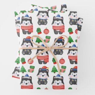 Husky Puppy Dog Weihnachtsfeiertag Weihnachten Geschenkpapier Set