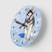 Husky Puppy Snow Foto Runde Wanduhr (Winkel)