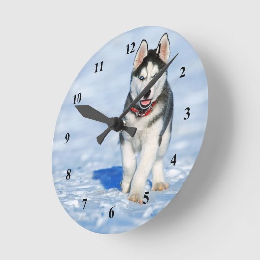 Husky Puppy Snow Foto Runde Wanduhr (Winkel)