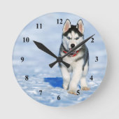 Husky Puppy Snow Foto Runde Wanduhr (Vorderseite)
