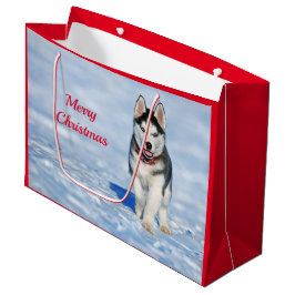 Husky Puppy Snow Foto Weihnachten Große Geschenktüte