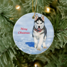 Husky Puppy Snow Foto Weihnachten Keramik Ornament