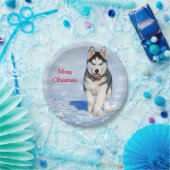 Husky Puppy Snow Foto Weihnachten Pappteller (Party)