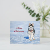 Husky Puppy Snow Foto Weihnachten Postkarte (Stehend Vorderseite)