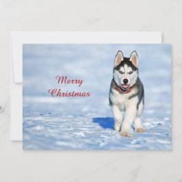 Husky Puppy Snow Foto Weihnachtsflasche Feiertagskarte