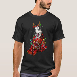 Husky Reindeer Antlers Lights Christmas Pajama Xma T-Shirt