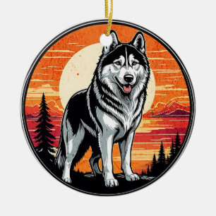 Husky Retro Sonnenuntergang Hunde Liebhaber Keramik Ornament