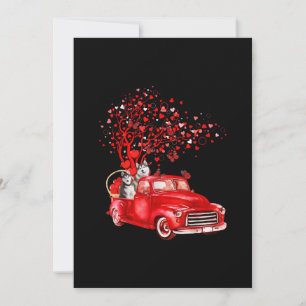 Husky Riding Red Truck Valentine Butterfly Heart Feiertagskarte