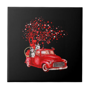 Husky Riding Red Truck Valentine Butterfly Heart Fliese