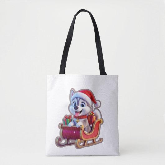 Husky Riding Santa’s Sleigh – Cute 3D Christmas Ca Tasche (Vorderseite)