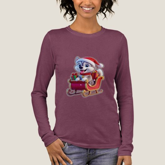 Husky Riding Santa’s Sleigh – Cute 3D Christmas Ca Tri-Blend Shirt (Vorderseite)