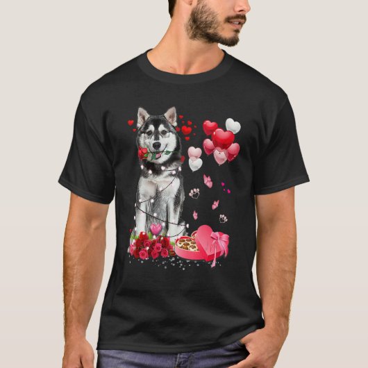 Husky Rose Heart Happy Valentine Day Dog Mom T-Shirt (Vorderseite)
