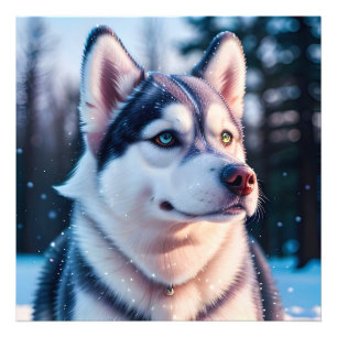 Husky schaut in den Winter Fotodruck
