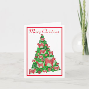 Husky Siberian Dog Silhouette ChristmasTree Wht Karte