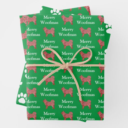 Husky Siberian Dog Silhouette Green Woofmas Geschenkpapier Set (Beispiel)