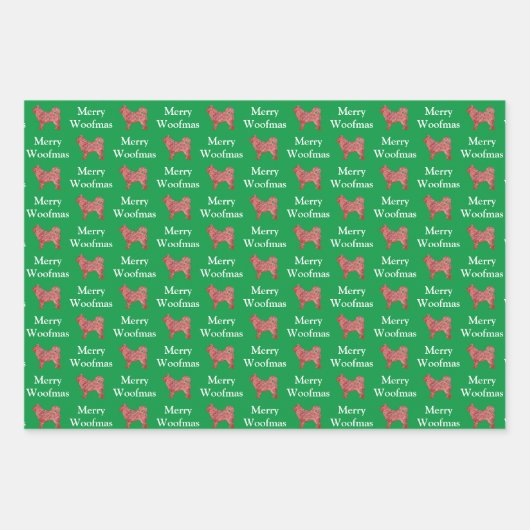 Husky Siberian Dog Silhouette Green Woofmas Geschenkpapier Set (Vorderseite)