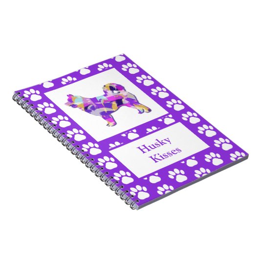 Husky Siberian Dog Silhouette Paw Lila PY&B Notizblock (Rechte Seite)