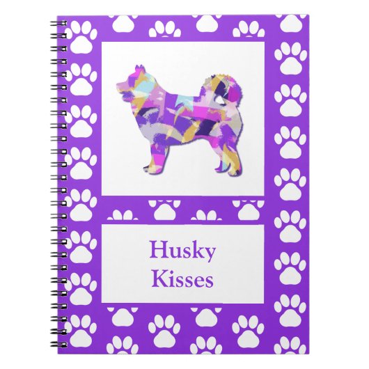 Husky Siberian Dog Silhouette Paw Lila PY&B Notizblock (Vorderseite)