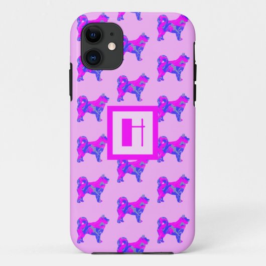 Husky Siberian Hund Lover Pink & Blue Monogram Case-Mate iPhone Hülle (Rückseite)