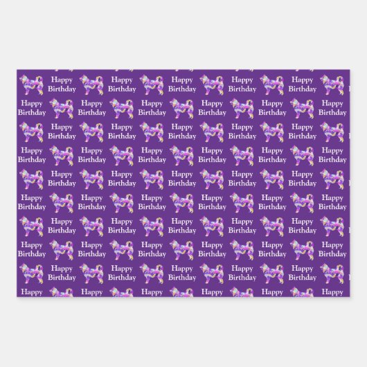 Husky Siberian Hund Silhouette Lila 3 Unterschiedl Geschenkpapier Set (Vorderseite)