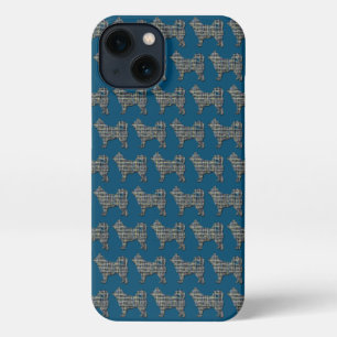 Husky Siberian Niedlich Dog Silhouette Grid Blue iPhone 13 Hülle