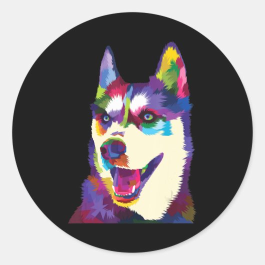 Husky| Siberischer Husky - Pop Art Runder Aufkleber (Vorderseite)