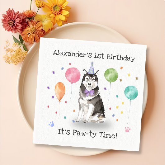 Husky Sibir Dog Birthday Party Serviette