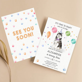 Husky Sibir Dog Pawty Welppy Birthday Pink Einladung