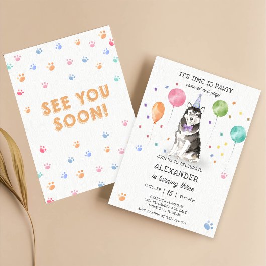 Husky Sibir Dog Pawty Welppy Birthday Pink Einladung