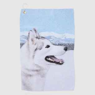 Husky-(Silber und Weiß) Malerei-Hundekunst Golfhandtuch