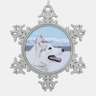 Husky-(Silber und Weiß) Malerei-Hundekunst Schneeflocken Zinn-Ornament