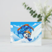 Husky Spinning on Skis on a Snowy Slope Postkarte (Stehend Vorderseite)