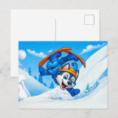 Husky Spinning on Skis on a Snowy Slope Postkarte (Vorne/Hinten)