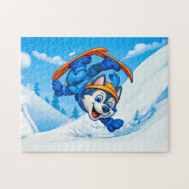 Husky Spinning on Skis on a Snowy Slope Puzzle