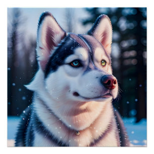 Husky Stares in Winter Poster