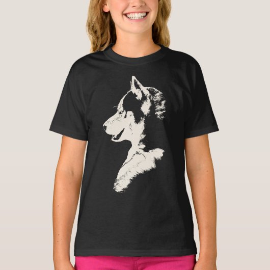 Husky T - Shirt Kid's Dog Art Tee Shirts Husky Ges (Vorderseite)