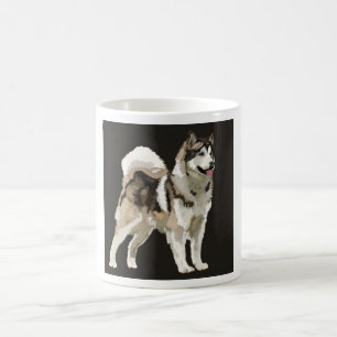 Husky-Tasse, Dunkler Hintergrund-Hund zeichnend Kaffeetasse