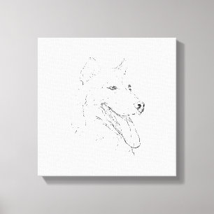 Husky-Tinte-Wandkunst – Minimalistische Hunde-Lini Leinwanddruck
