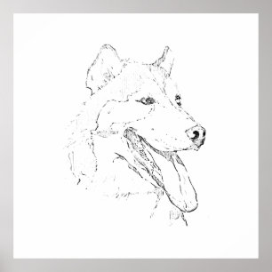 Husky-Tinte-Wandkunst – Minimalistische Hunde-Lini Poster